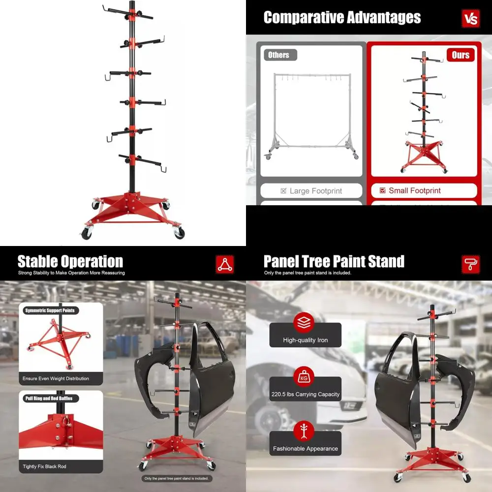 

Adjustable Center Post Paint Stand with Wheels and 6 Hooks for Door Painting and Bumper Fend Spraying