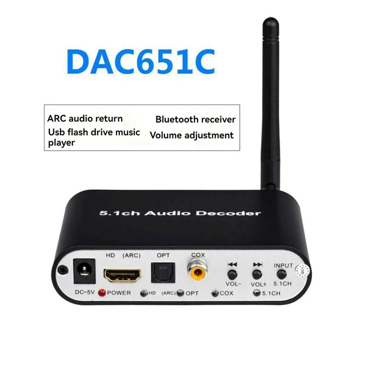 B49CDAC651C 5.1 Audio Decoder Bluetooth 5.0 Receiver DAC DTS AC3 FLAC APE HD to HDMI Compatible Extractor Converter EU Plug