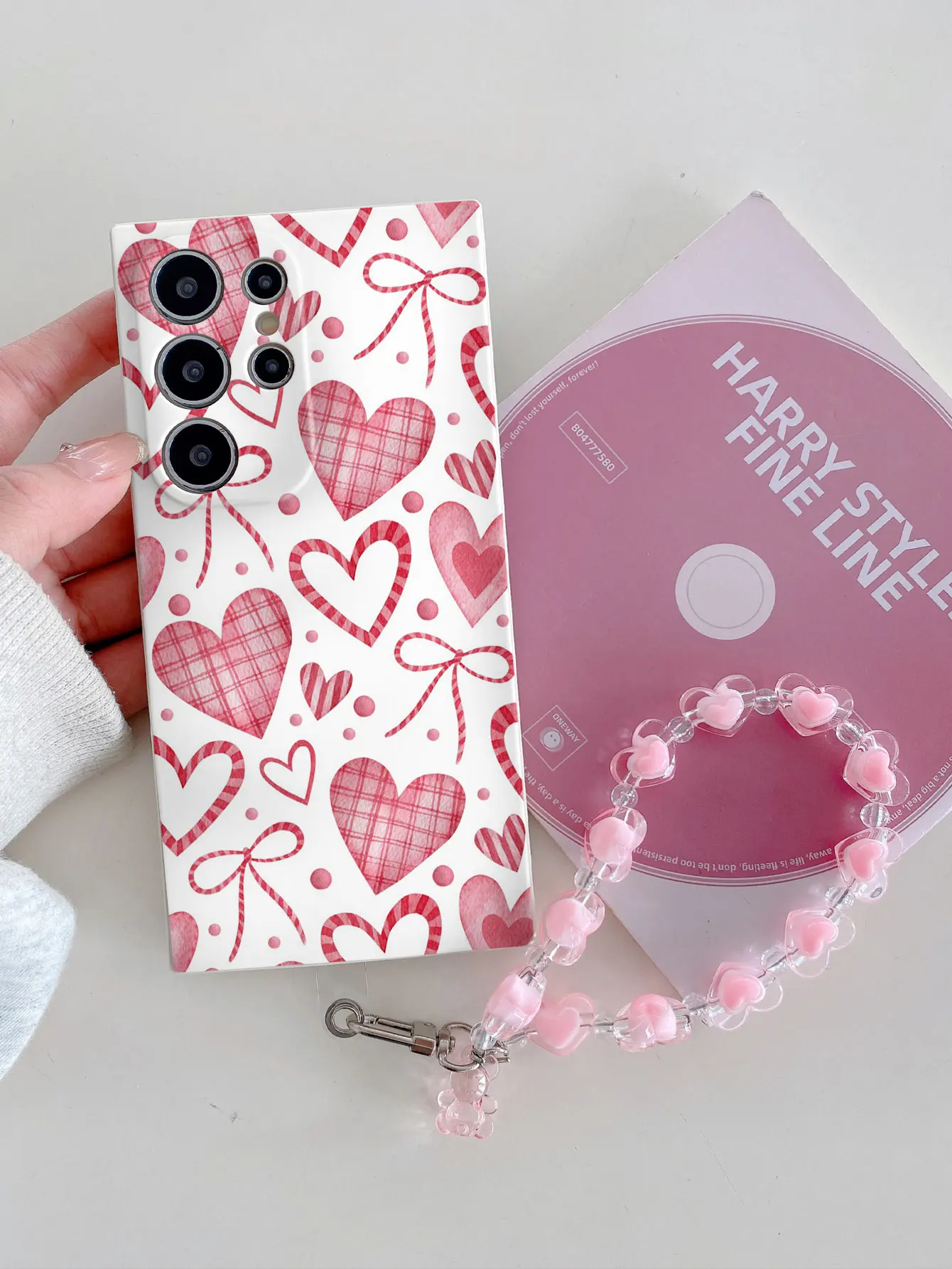 White TPU Phone Case Transparent Pink Love Bear Bracelet For Samsung Galaxy A03 04 05 11 12 13 14 15 20 22 23 24 S SE Back Cover