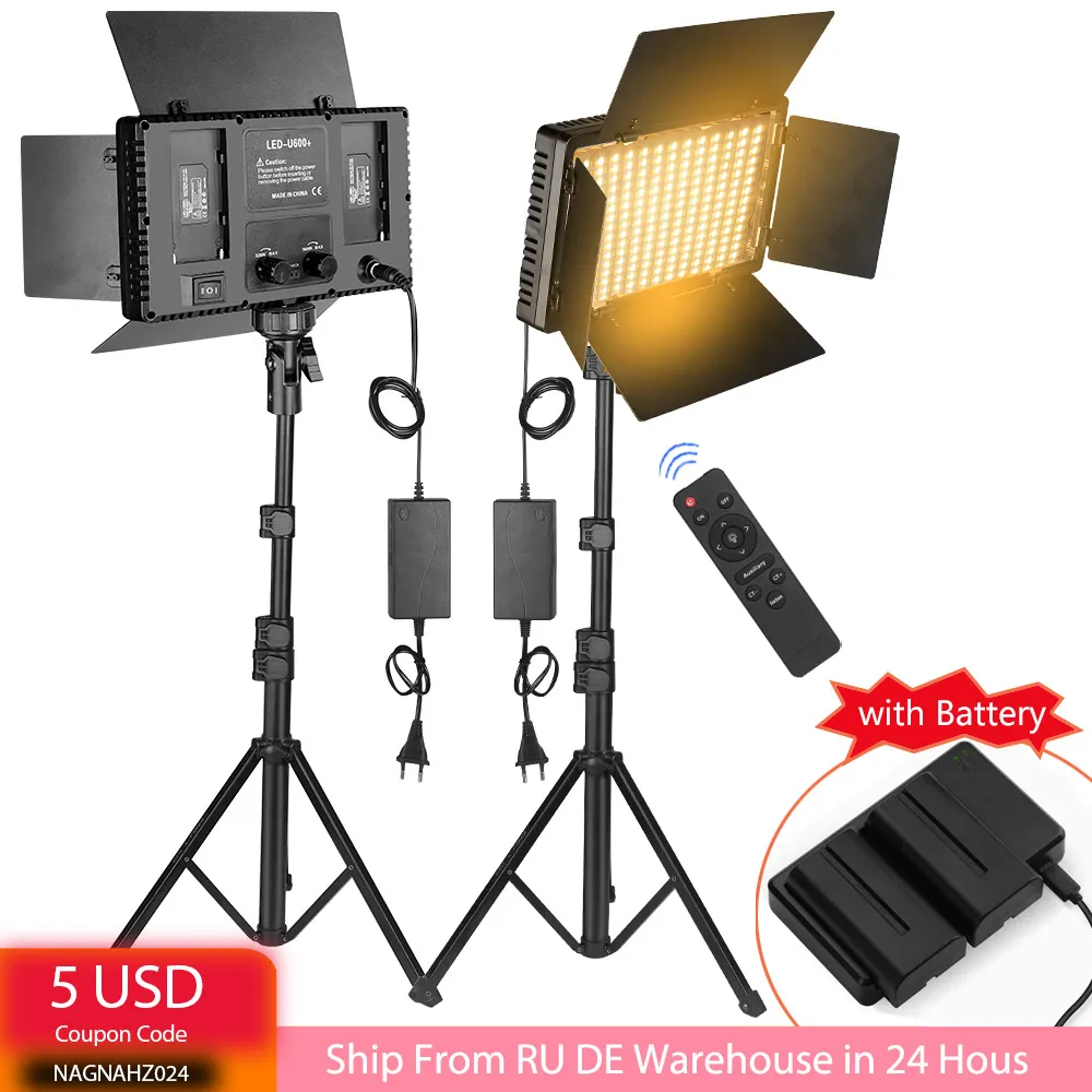 Nagnahz U800+ LED Video Light Photo Studio Lamp Bi-Color 2500K-8500k Dimmable with Tripod Stand Remote for Video Recording Para