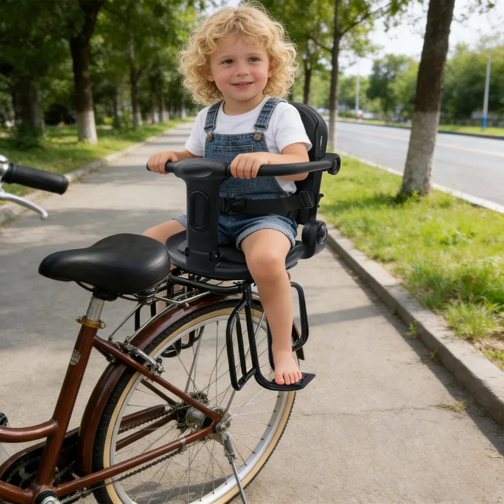 

Детское велосипедное сиденье, сиденье для велосипеда, детское сиденье на велосипед, заднее детское кресло, регулируемая спинка, черный цвет, простая установка, для детей 3-8 лет