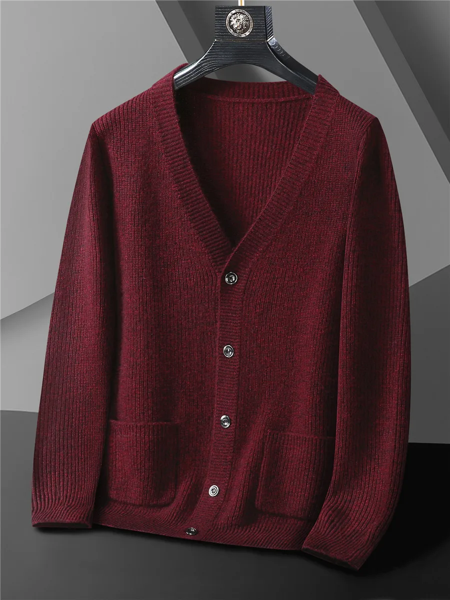 

Новый мужской кардиган больших размеров из чистой шерсти, повседневная вязаная верхняя одежда для осени и зимы, теплый, пушистый, удобный, для папы