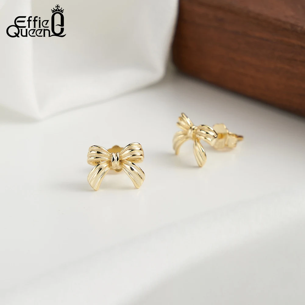 Effie Queen 925 Sterling Silver Stud Earrings Simple Bowknot Design Fashionable Women Jewelry Earring For Everyday Wearing SE410