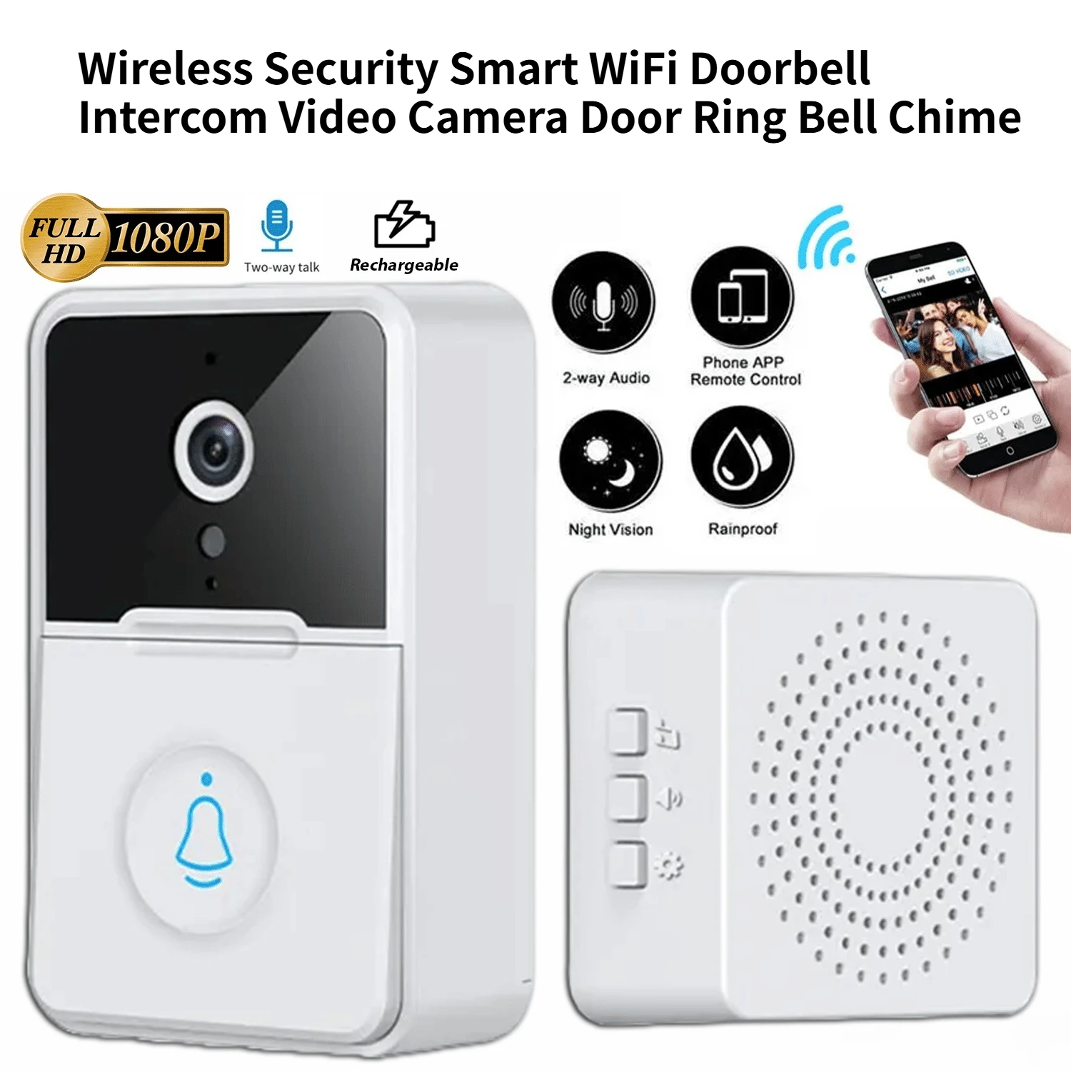 Wireless Security Smart WiFi Doorbell Intercom Video Camera Door Ring Bell Chime