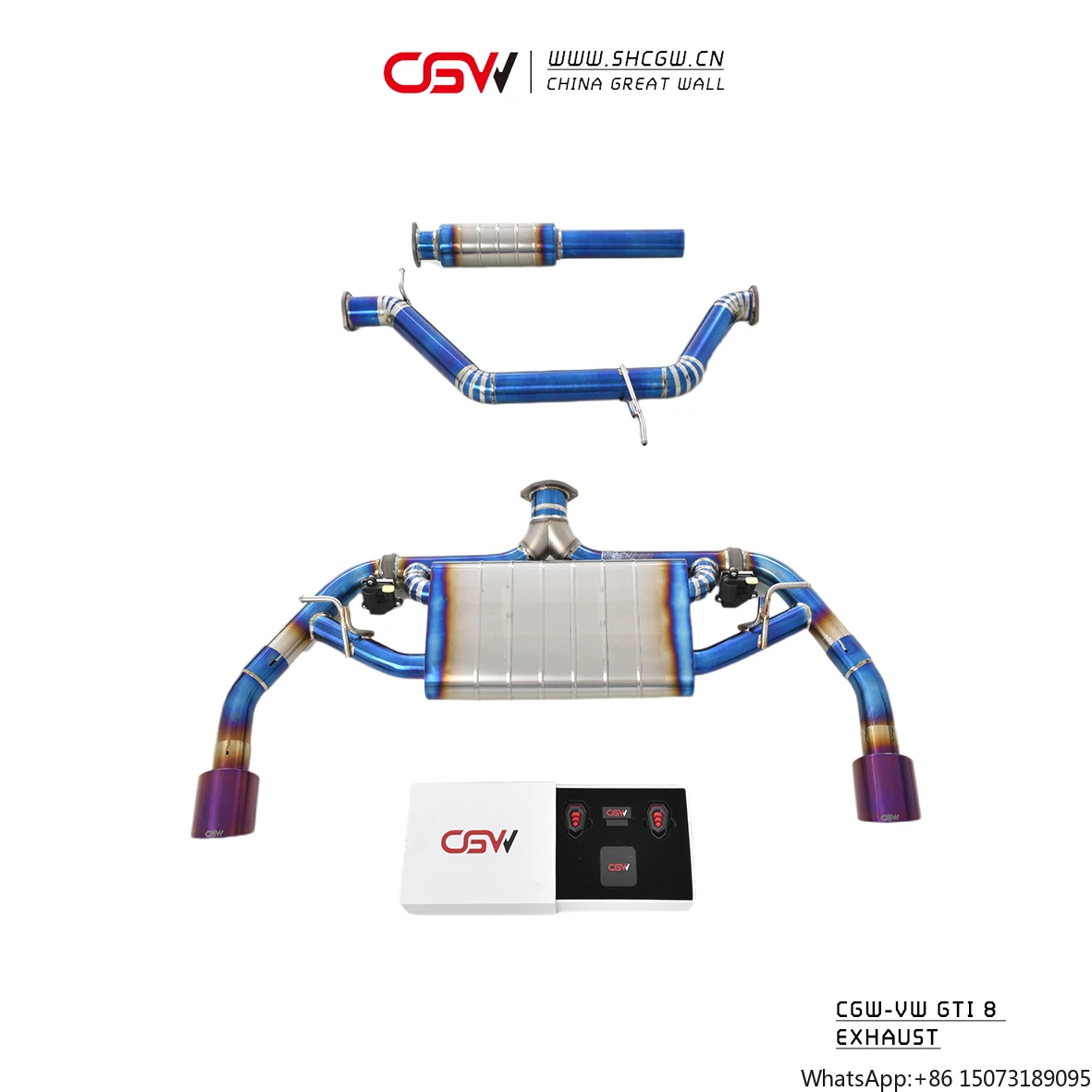

High Performance Excellent Sound Factory Price Titanium Blue Cooked Exhaust Muffler Pipes Catback System with Valves for GTI8