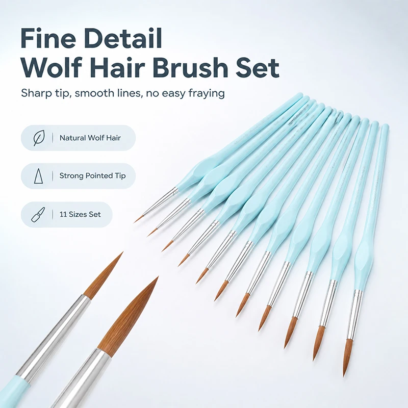 11pcs Wolf Hair Hook Pen, Oral Line Marking Brush Pen, Various Types of Tooth Outlining Pens