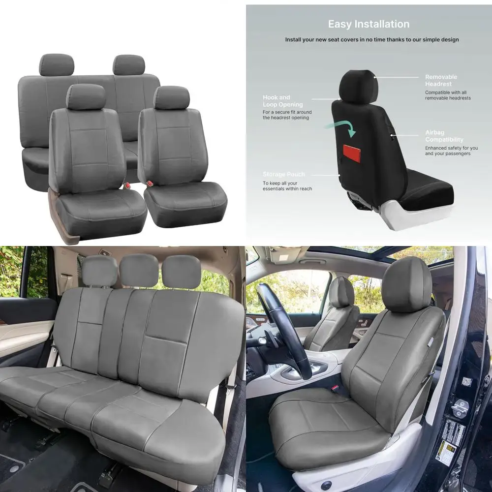 

FH Group автомобильный чехол на сиденье премиум-класса из искусственной кожи, полный комплект, подушка безопасности, совместимая с разделенной скамейкой, однотонные серые чехлы на сиденья I