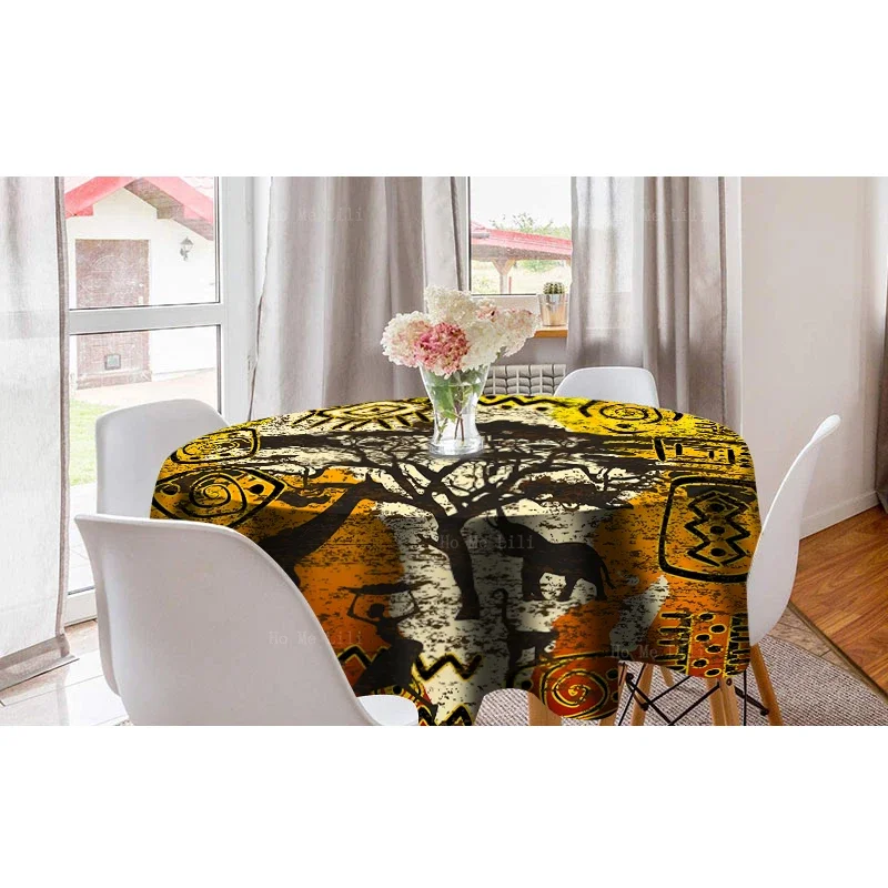 Tribal Totem Masks Elephant Animal Dancing African Women Ethnic Designs Round Tablecloth By Ho Me Lili For Tabletop Decor