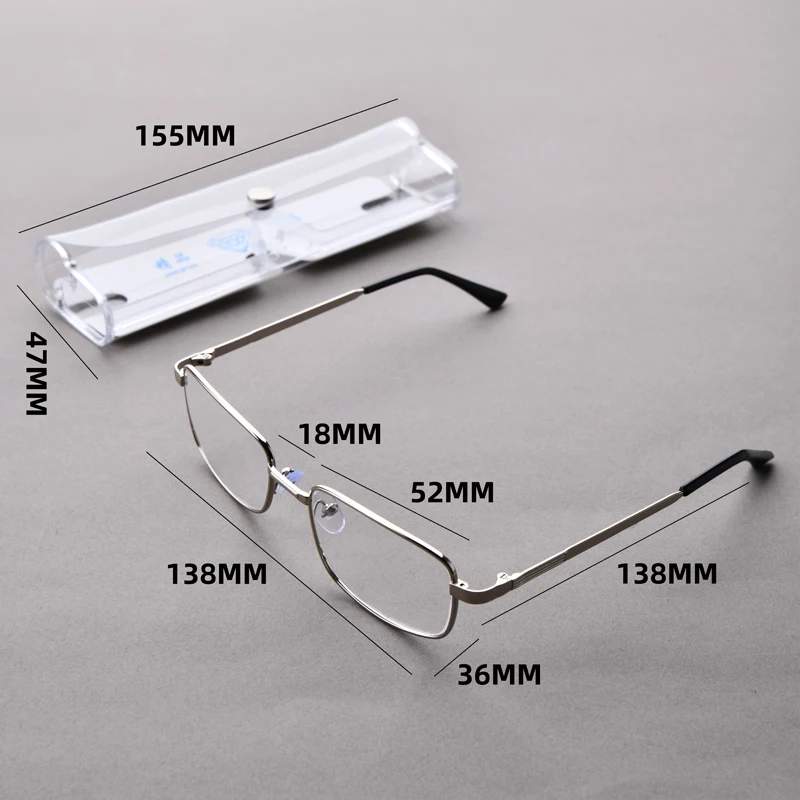 Anti-Scratch Lesebrille Retro Quadrat Presbyopie Brillen Mit Glas Linsen Metall Hyperopie Brillen männer gläser + 3,5 + 4 – Detail 1