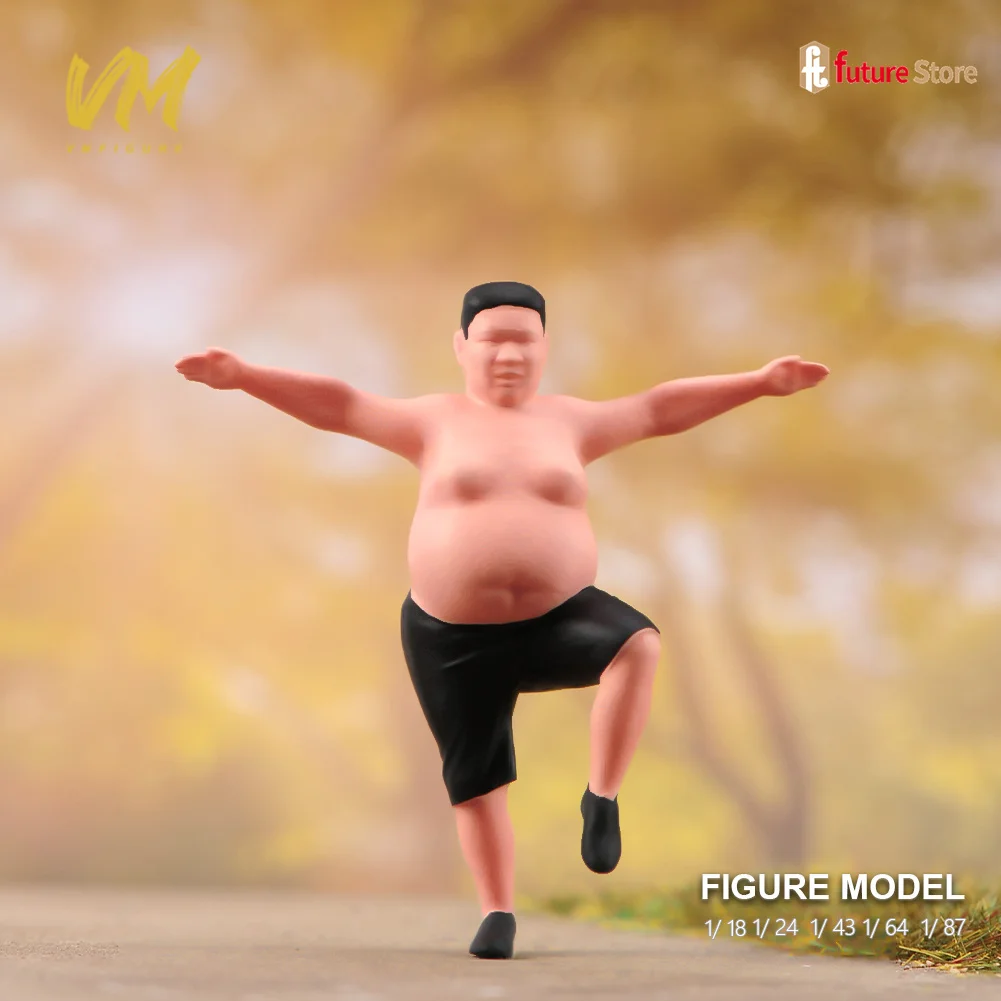 

Painted Miniatures 1/87 1/64 1/43 1/24 1/18 Fat Male Stand On One Foot Mini Doll Diorama Figure Model Display Collection Crafts