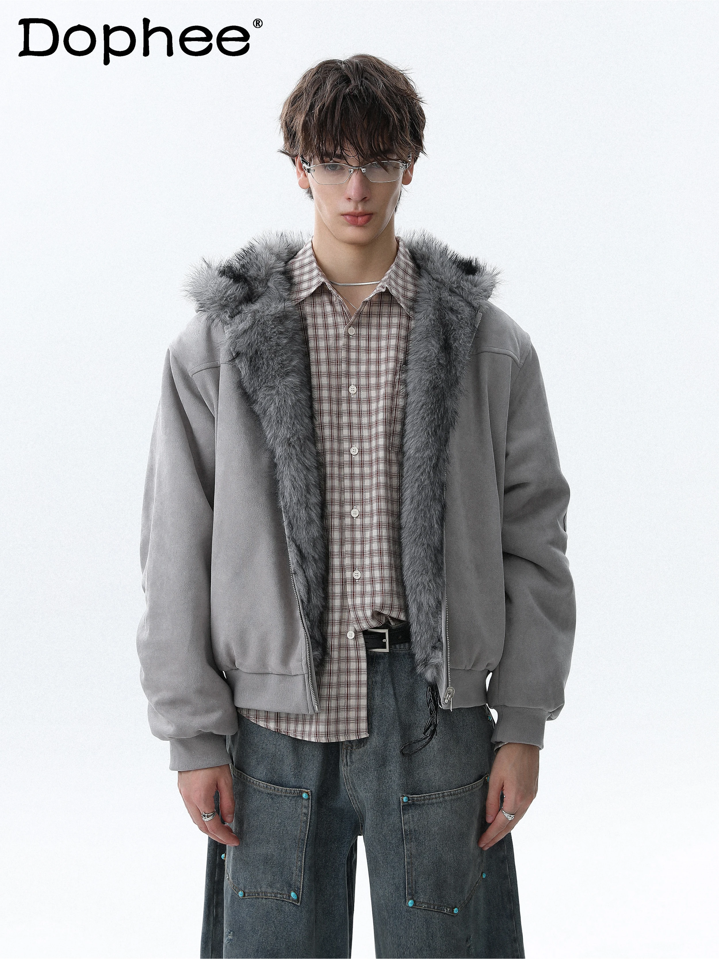 

American Retro Reversible Hooded Cotton Jacket for Men 2025 Winter Fashion Trend Loose Thickened Warm Coat