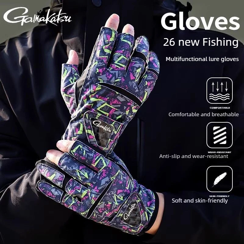 Original Gamakatsu Fishing Gloves Men Women Breathable Anti-slip Quick Dry Outdoor Lure Fishing Half Finger Gloves Four Season