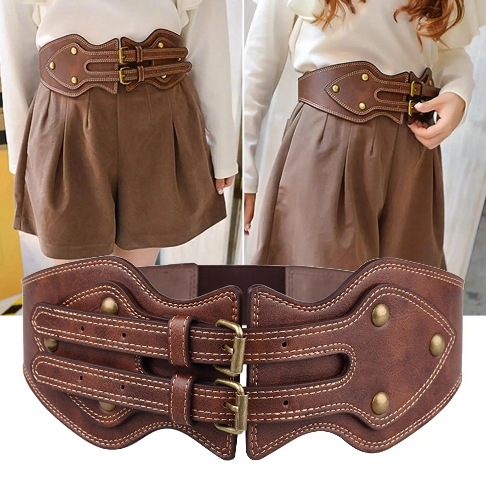 

Elastic Wide Corset Cinch Belt, Decoration Vintage Stretchy PU Leather Waistband Waist Belts for Dress Coat Ladies Women