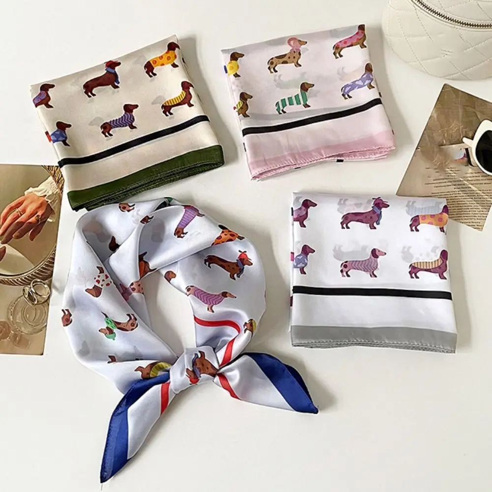 Printed Dachshund Print Print Scarf Y2K Geometric Shape Animal Printed Silk Scarf Korean Headband Hair Scarf Waist Scarf