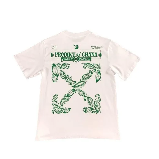 

European and American trendy brand OW green leaf arrow print men's and women's short sleeved T-shirt