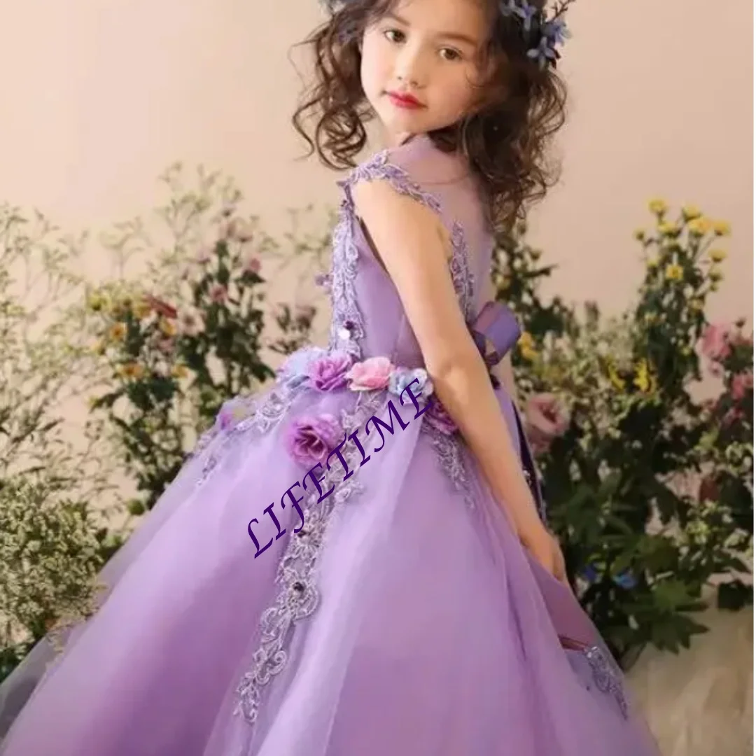 Kids Lavender Performance Outfits Children Party Dress Costume Girls Princess Purple Birthday Clothes Elegant Ponkata Piano