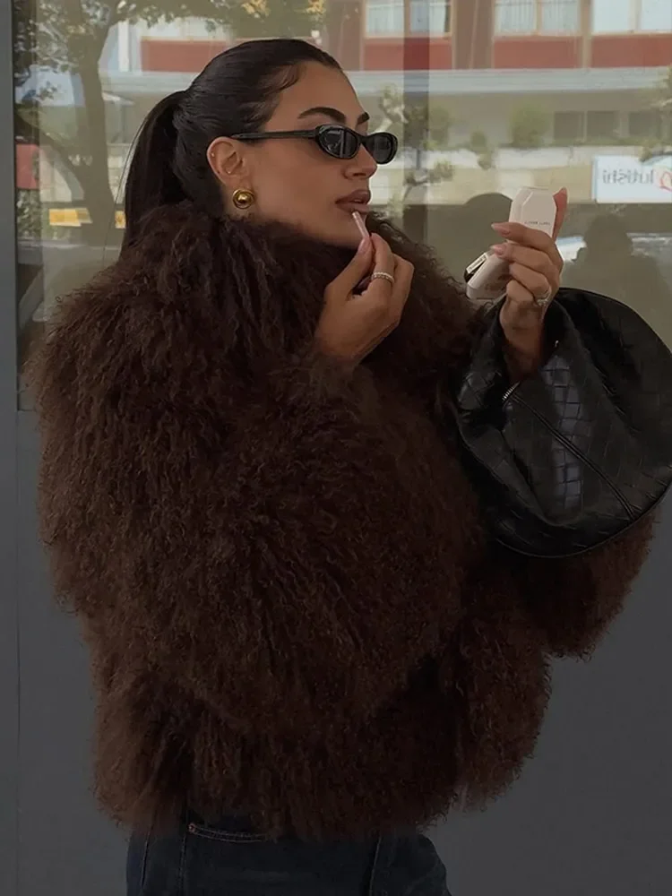 Solid Women Chic Fluffy Faux Fur Coat Luxury Warm Long Sleeve Loose Cardigan Jacket Casual 2025 Lady New Winter Street Outerwear