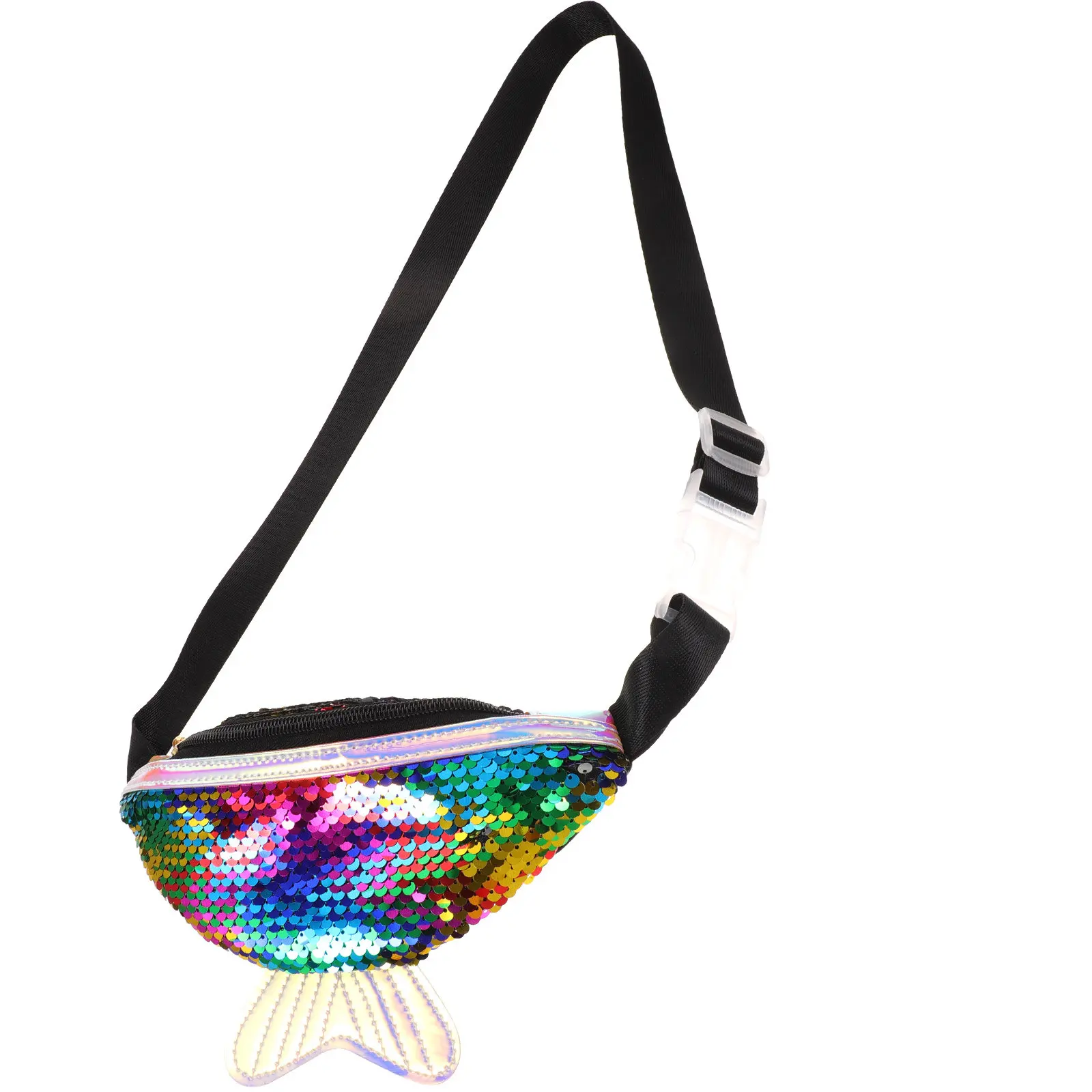 

Sports Waist Bag Fish Tail Shape Green Black Outdoor Fanny Pack Running Hiking Camping Walking Jogging Zipper Phone Pouch