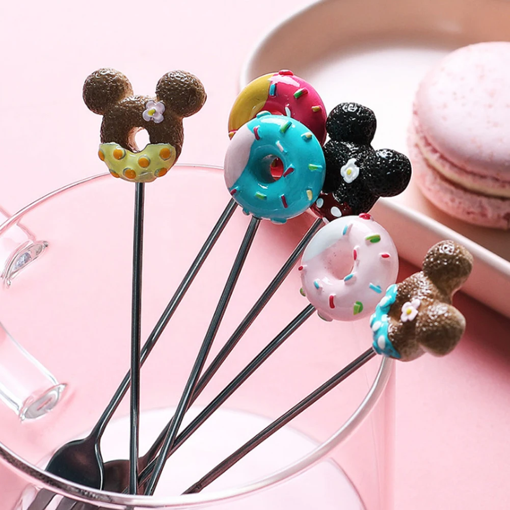 Stainless Steel Doughnut Spoon Fork Coffee Cake Dessert Tea Ice Cream Cartoon Teaspoon Stirring Candy Cute Kids Dinnerware