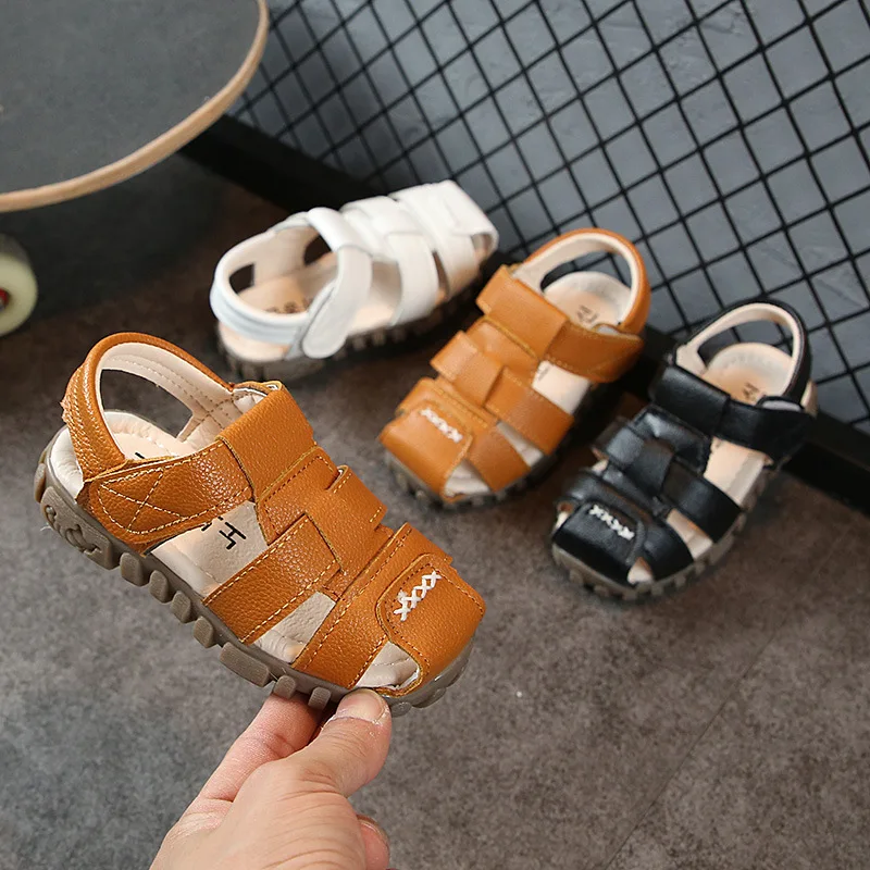 

Summer Kids Shoes Boys pu Leather Sandals Baby Flats Children Beach Sports Shoes Soft Non-slip Casual Closed-toe Toddler Sandal
