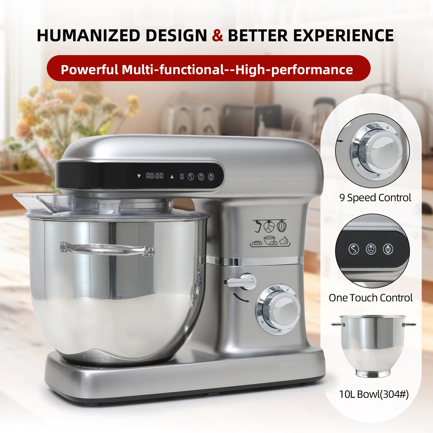 Cheftronic Small Kitchen Electrical Appliances 10L 2200W High Power Stand Mixer Electricity Cake Mixer Kitchen Robot