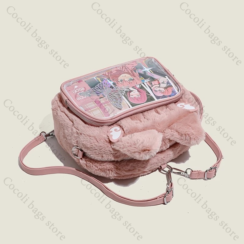 Mochila de felpa Kawaii, bolso Ita Y2K, mochilas de bolsillo transparentes para mujer, mochilas ItaBag para mujer, mochilas para adolescentes y jóvenes