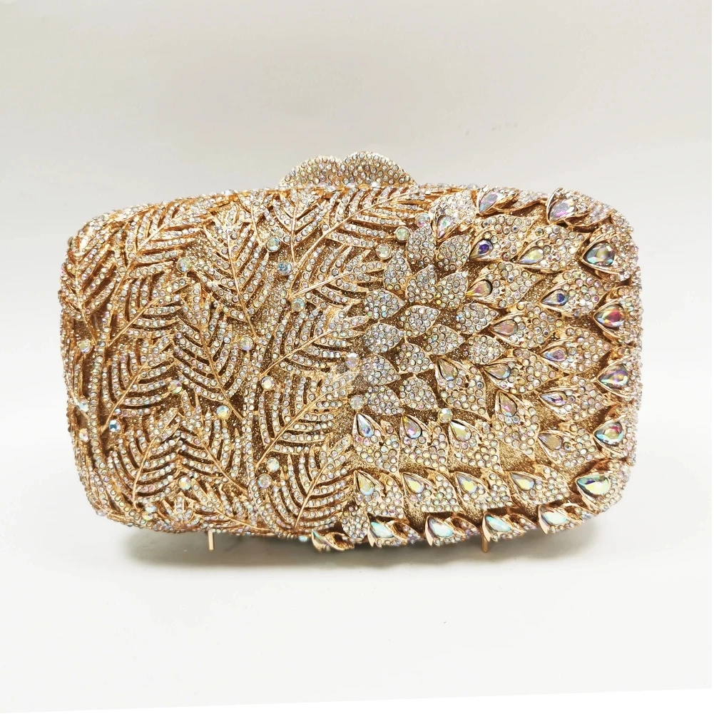 

AB Crystal Gold Metal Crystal Evening Women Bags Bridal Wedding Clutch Handbags Party Minaudiere Dinner Rhinestone Purse