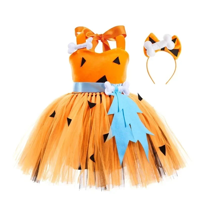 

Костюм пещерного человека для маленьких девочек, светодиодный светильник на Хэллоуин, собачьи кости, историческое тюлевое платье для пещерных девочек, костюмы для танцевальной вечеринки, косплей