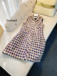 Guesed Tweed Dress French Vintage Elegant Top Quality Plaid Dresses A-Line Tank Vestidos New Arrival