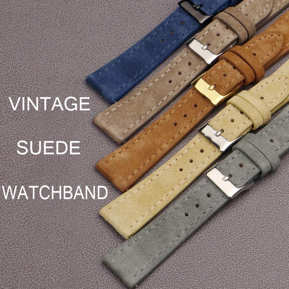 Vintage Suede Watch Band 18mm 20mm 22mm Quick Release Watch Strap Genuine Leather Wristband Belt Accessories for Brand Watch