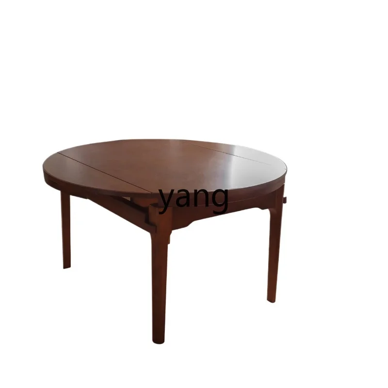 

LXL Solid Wood Folding Dining Tables and Chairs Set Small Apartment Walnut Color New Chinese round Retractable