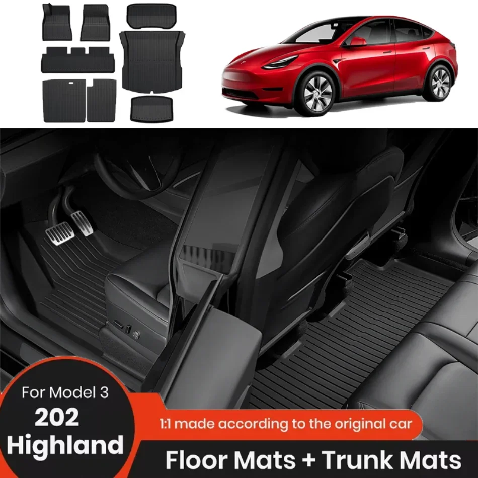 

For Tesla Model 3 2024-2025 Highland TPE Floor Mats Cargo Hold Liner All-weather Waterproof Non-slip Trunk Mat Back Accessories