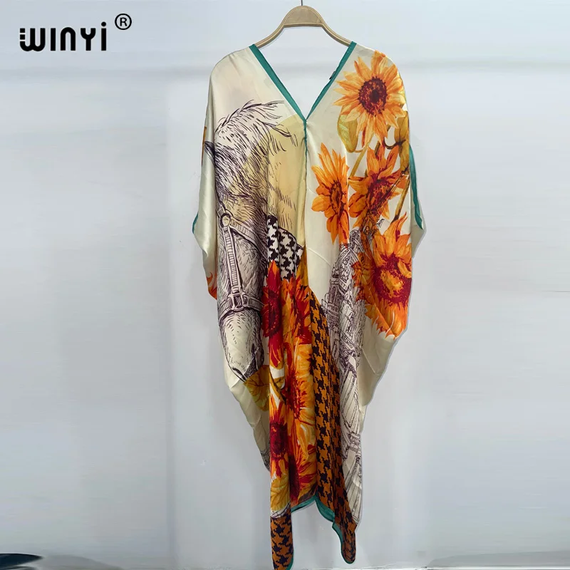 WINYI 2023 new Bohemian fashion Print Women Beach Dress Bathing Suit Cover Up Summer For Woman Beachwear Robe de plage Kaftan