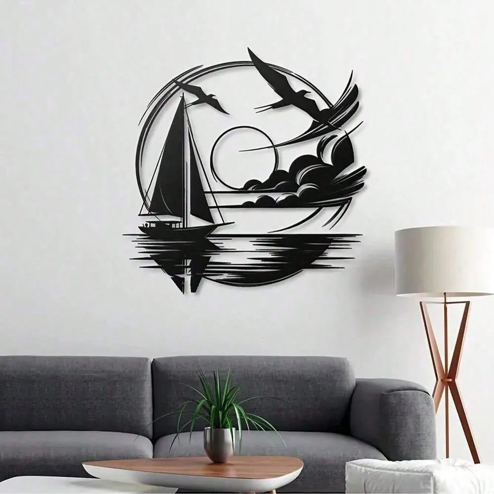 Nautical Sailboat Iron Wall Decor, Waterproof Durable, Modern Home Decor Gift Idea, 8x12 Inch