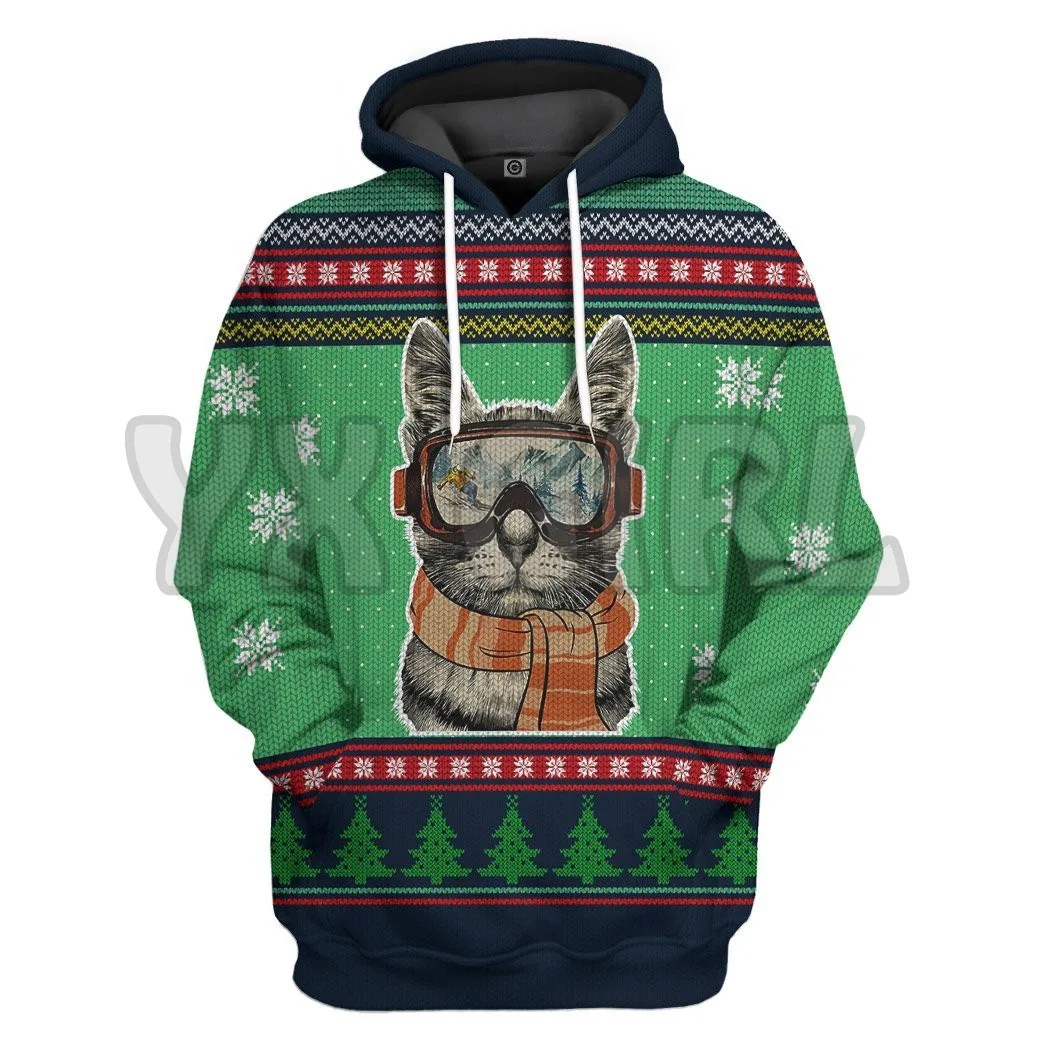 

Skiing Cat Ugly Christmas 3D Printed Hoodies Unisex Pullovers Funny Dog Hoodie Casual Street Tracksuit