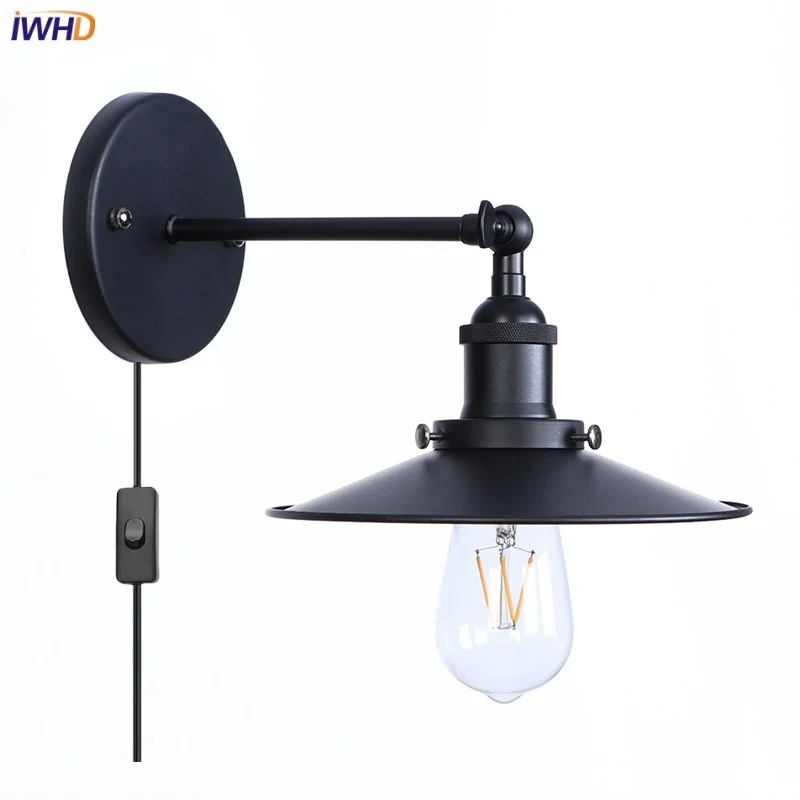 

IWHD Antique Plug In LED Wall Lights Home Decor Hotel Bathroom Mirror Stair Light Loft Bedside Lamp Vintage Industrial Lamparas