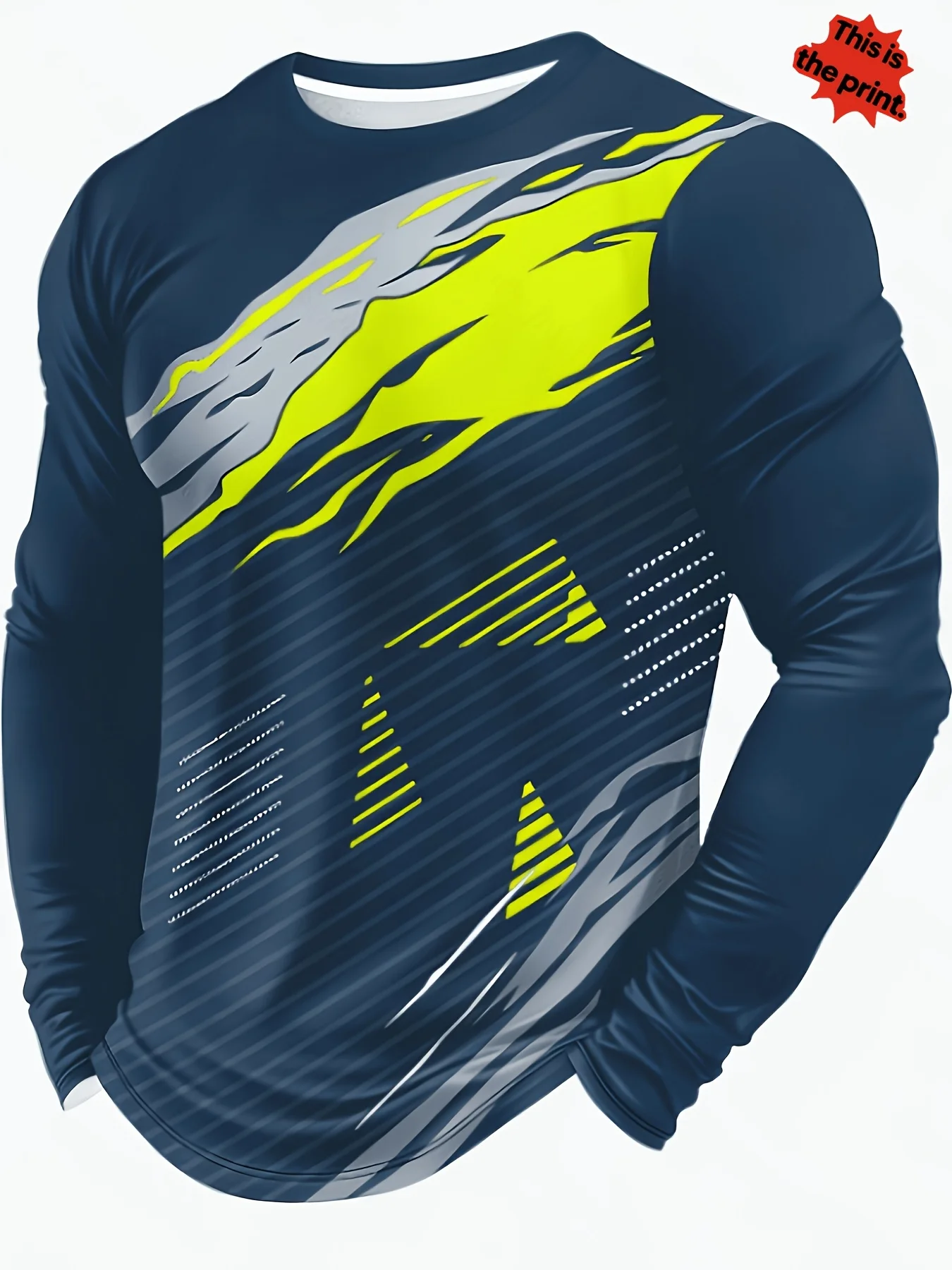 Men’s Speed Geo Graphic Long Sleeve T-Shirt Athletic Striped Print Casual Crew Neck Top Spring Autumn Thin Lightweight Pullover