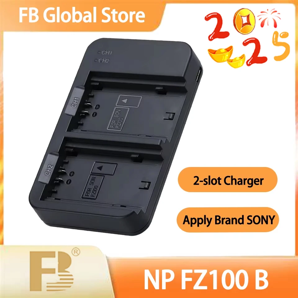 FB NP-FZ100-B Dual Slot Type-C Input Port Lightweight Portable Camera Battery Charger for SONY A7M4 A9M2 ILCE-9