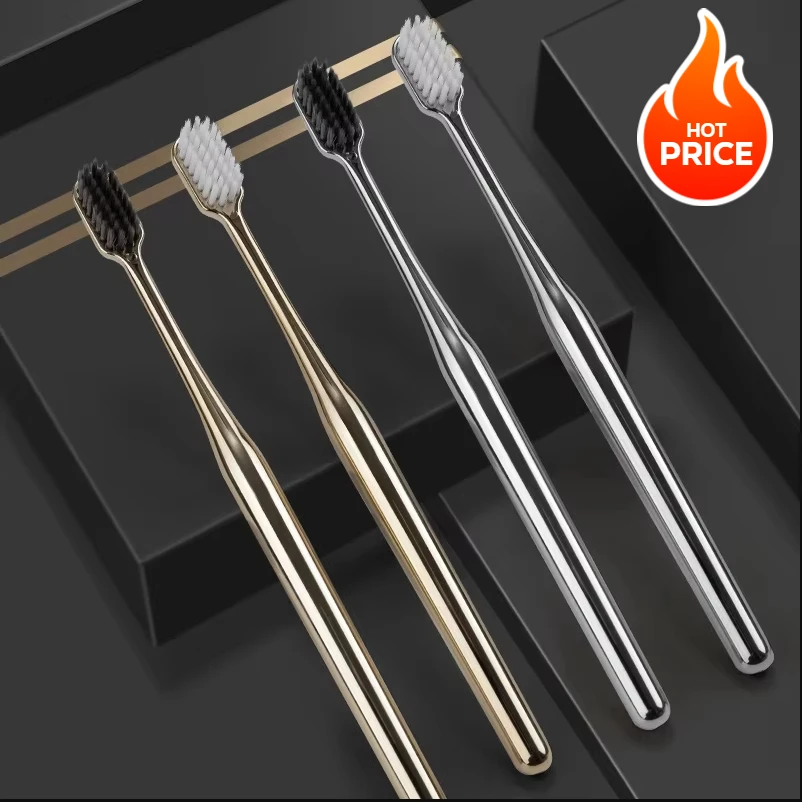 Cepillo de dientes suave de lujo para hombres y mujeres, cepillo de dientes para adultos, cepillos dentales dorados y plateados, cepillos de dientes suaves elegantes