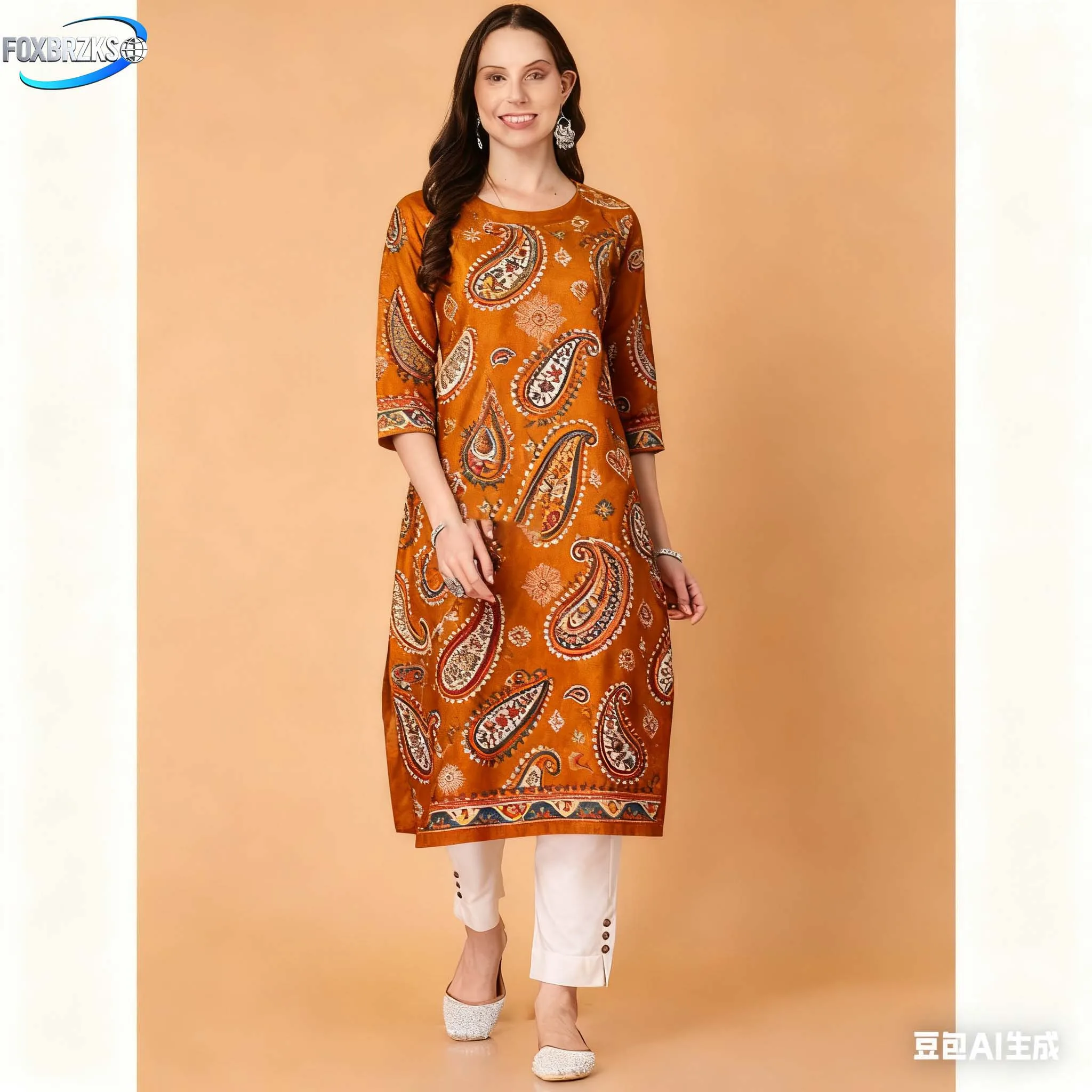 كورت كورت نسائي مسلم عصري ومريح مع زهور أنبوب مستقيم ونمط وطني Abito Donna Musulmana #1