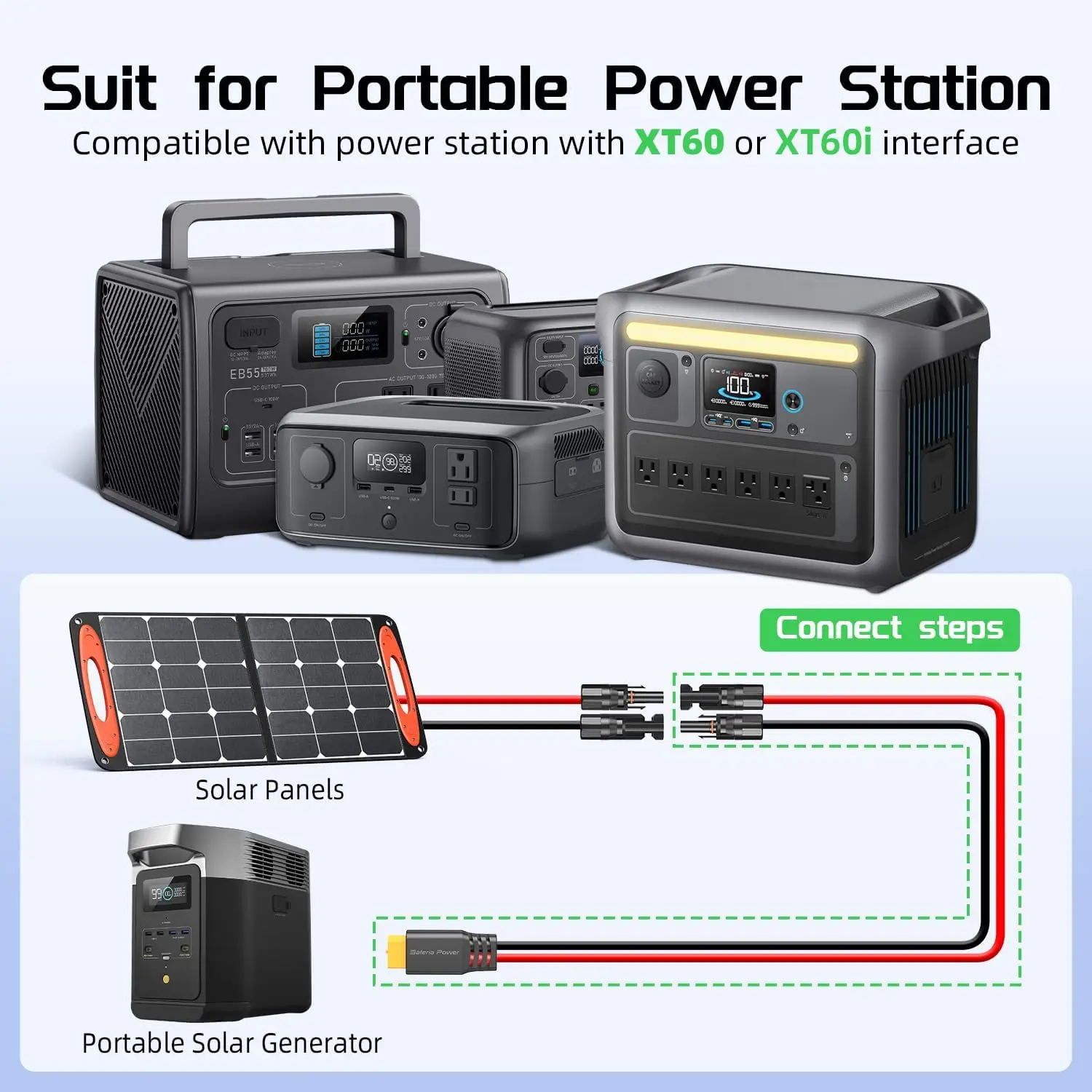 10 Feet Solar to XT60 Extension Cable, 12AWG Solar Panel Connector to XT60 Charge Adapter for Connecting to Portable Power