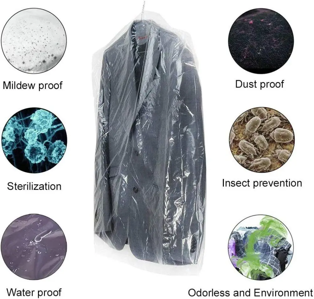 1Pcs Clothing Dust Cover Transparent Tough Plastic Dry Cleaner Disposable Garment Cover Coat Suit Storage Dust Garment Cover