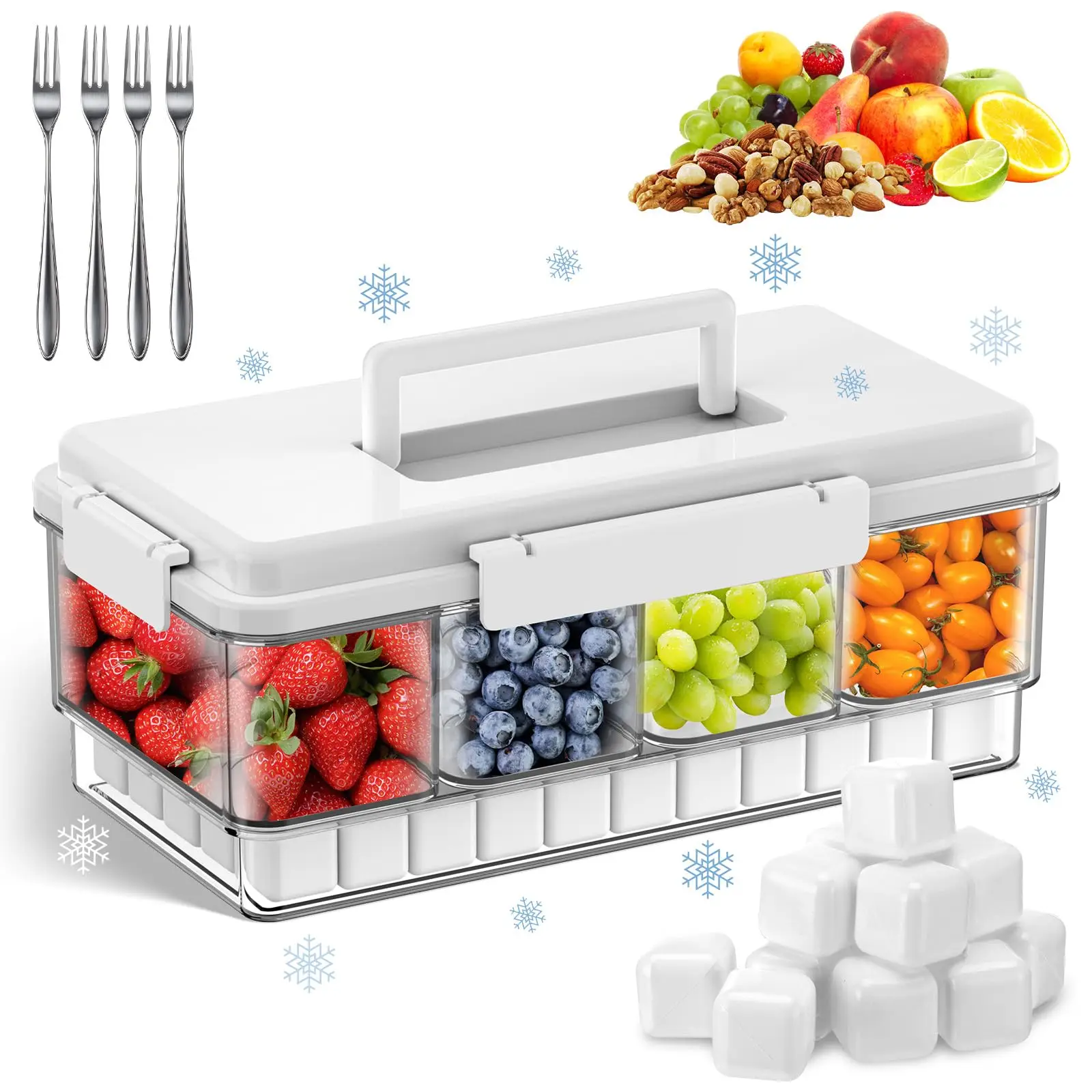 Snackbox-Behälter mit Eispack, wiederverwendbar, mit Deckel, Serviertablett, Zubehör-Aufbewahrungsorganisator für Pendler, Alltag, Nüsse, Küche