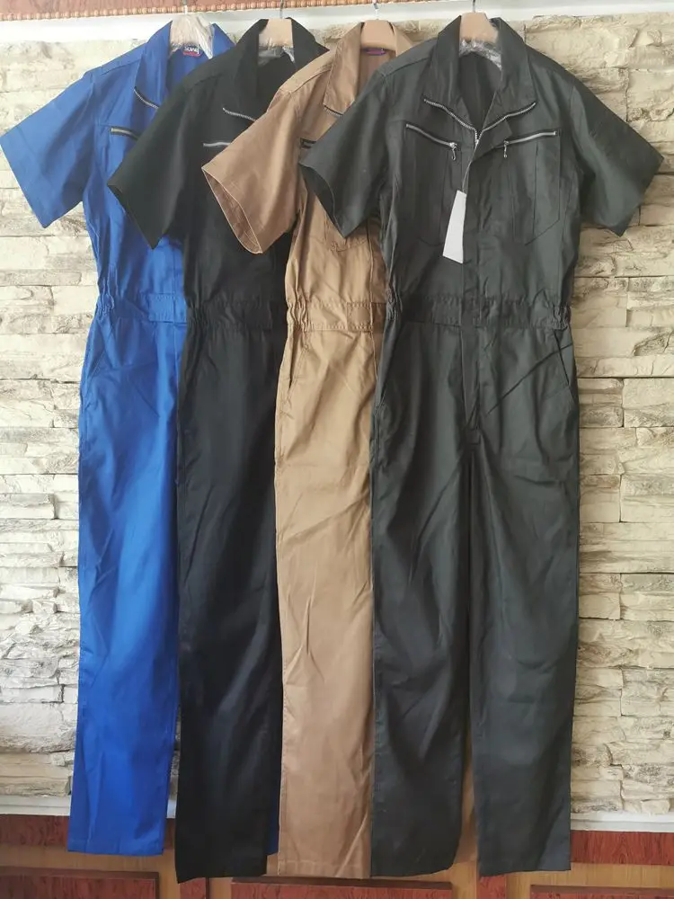 夏用メンズ半袖ワンピース作業服カジュアル綿混素材工場作業員オフィスウェア快適オーバーオール