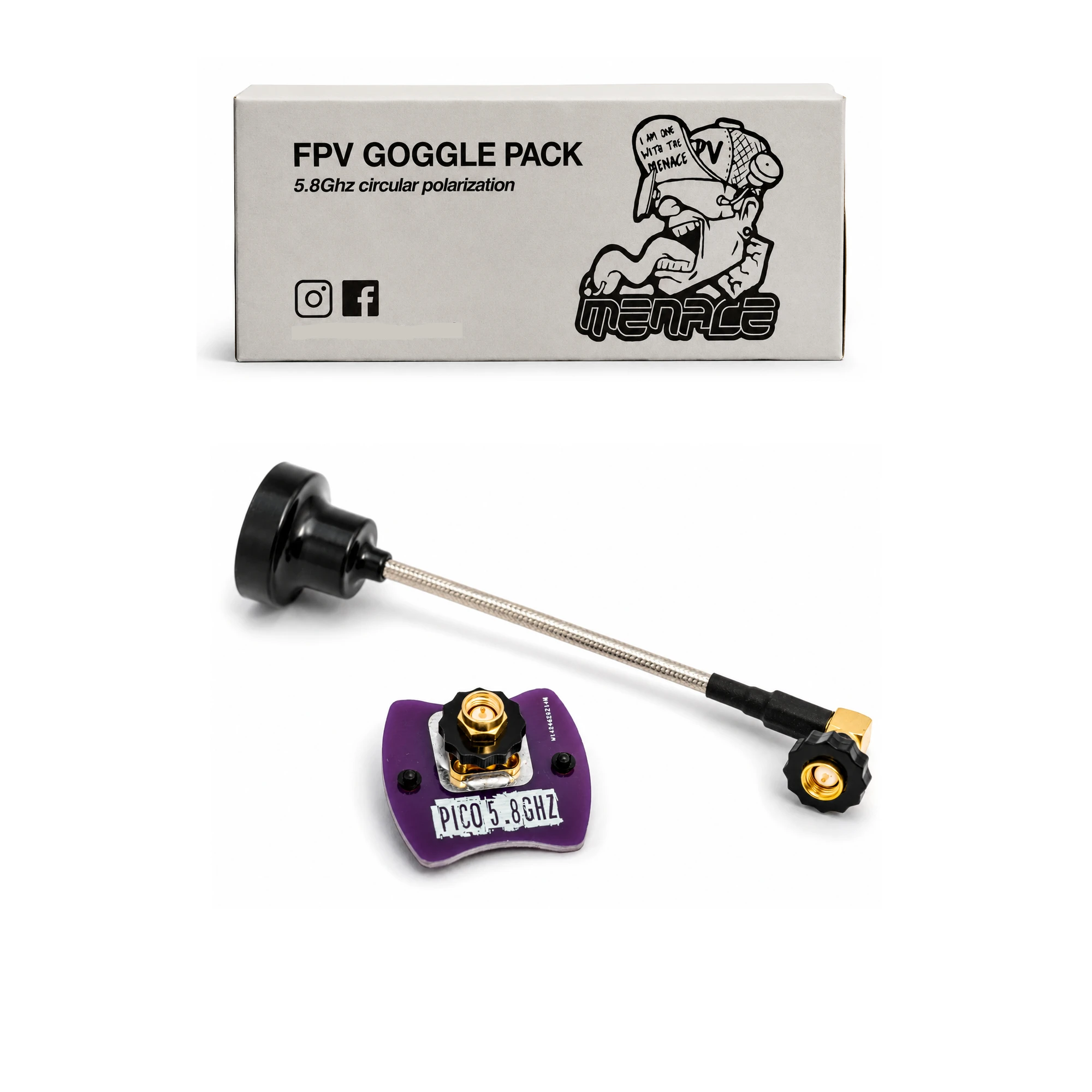 MenaceRC FPV Goggle Antenna Pack 5.8Ghz Polarised RHCP Pico Patch & Periscope Omni with SMA Finger Spinners for Fatshark Goggles