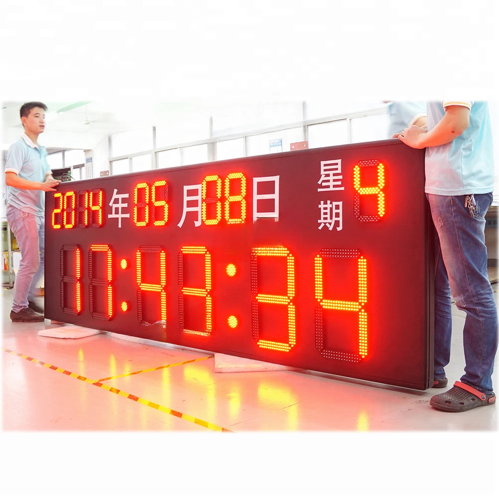 Professional Customized Large Outdoor Digital Clock with Waterproof Billboard LED Clock Thermometer and Date Display