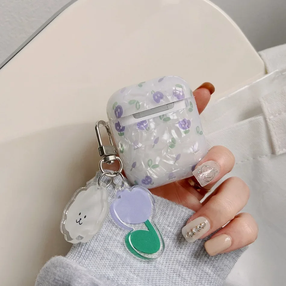Airpodsためプロ/airpod 3/airpods 2ケースかわいい韓国クマの花チューリップペンダントヘッドホンケース空気ポッド3シリコーンイヤホンカバー