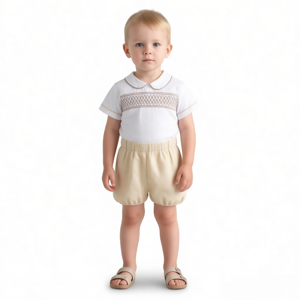 

Комплект из 2 предметов в испанском стиле для мальчиков: рубашка с вышивкой и шорты. Нарядный костюм для малышей на крестины, свадьбу, празднование Ид. Бутик-одежда.