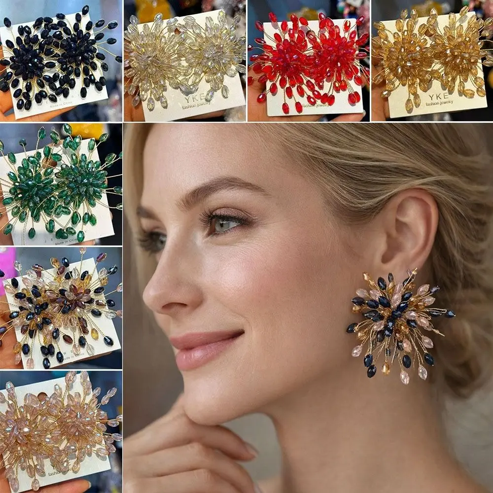 Exaggerated Crystal Beaded Earrings Bridal Jewelry Sparkling Snowflake Earrings Star Shape Handcrafted Starry Sky Earrings
