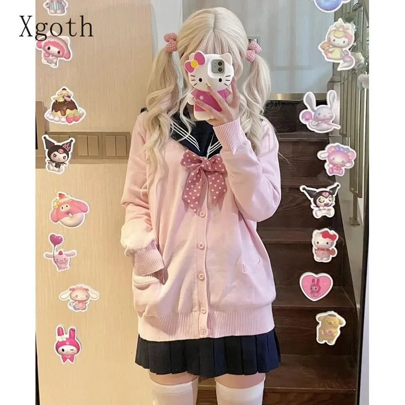 Свитер Xgoth JK, оригинальный Зимний вязаный кардиган свободного покроя с длинными рукавами в японском стиле, модные корейские свитера, женский модный топ